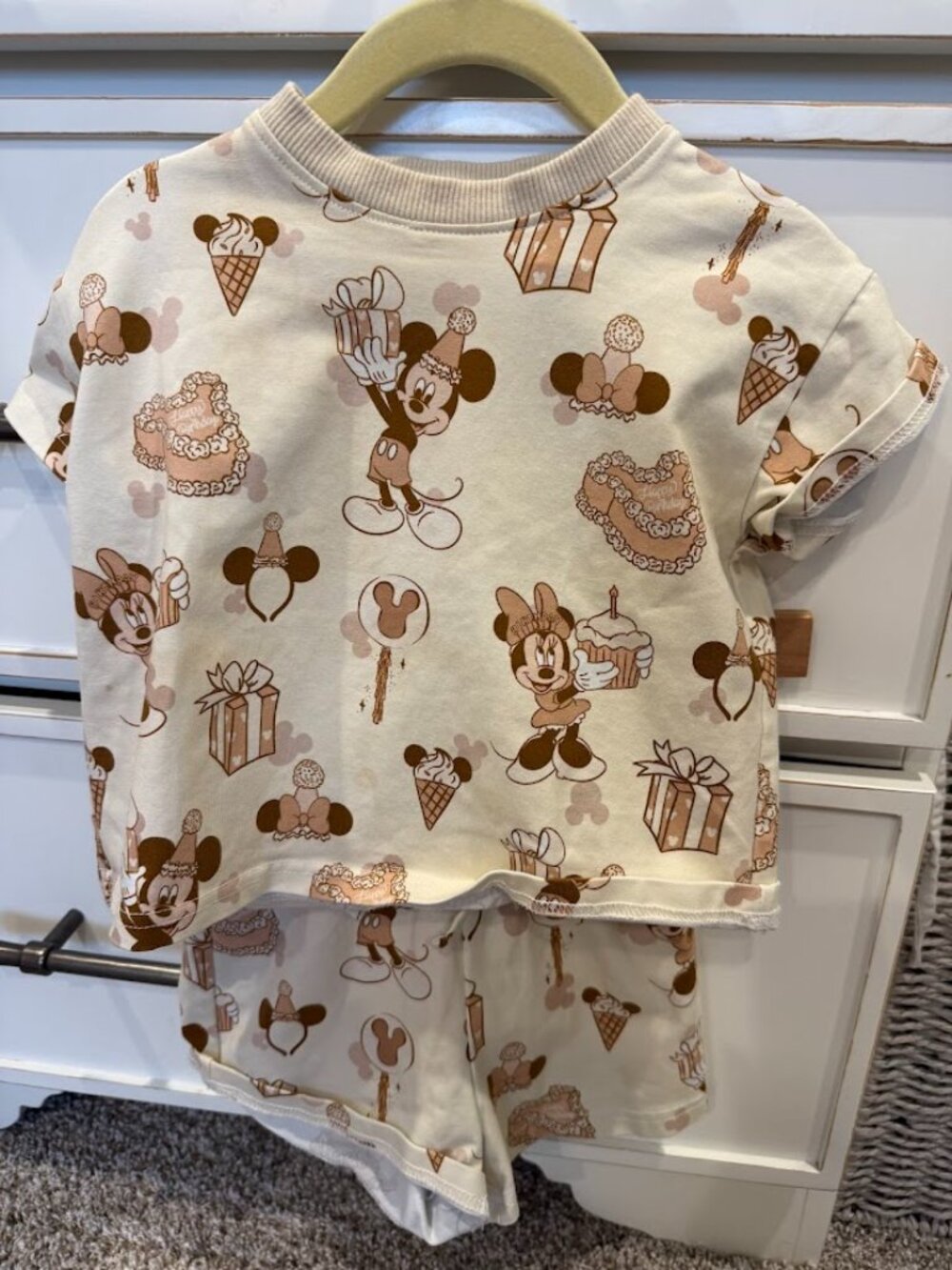 Disney Mickey & Minnie Beige 1st Birthday Matching Set | 12-18M
